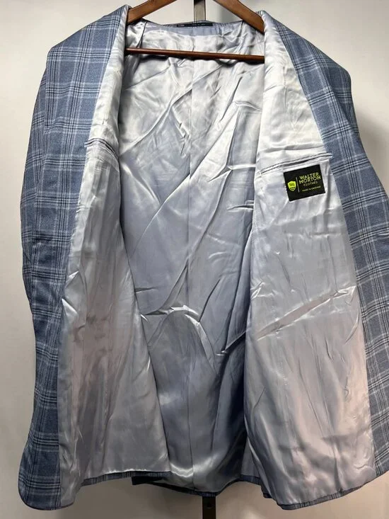 NWT WALTER MORTON 45XL Light Blue Plaid 2 Btn 100% Wool Blazer Made in USA - Picture 7 of 8